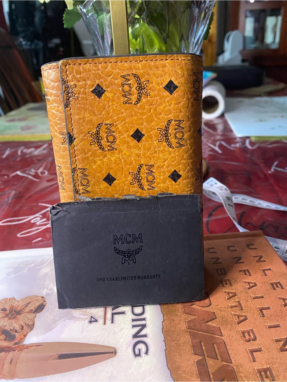 MCM Cognac and Black Monogram Leather Sleeve